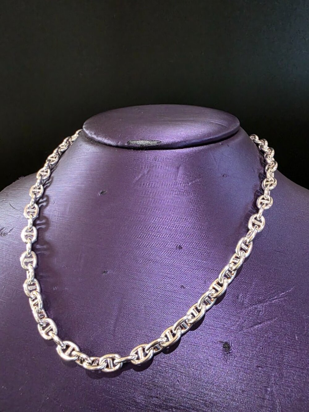 Vintage Italian 925 Sterling Silver Puffed Anchor Link Chain 15.5" 27.5g Choker